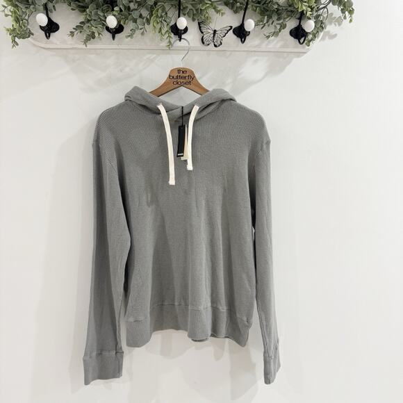 Monrow New Gray Waffle Knit Hooded Sweater Small New Leather 525 - Picture 1 of 3
